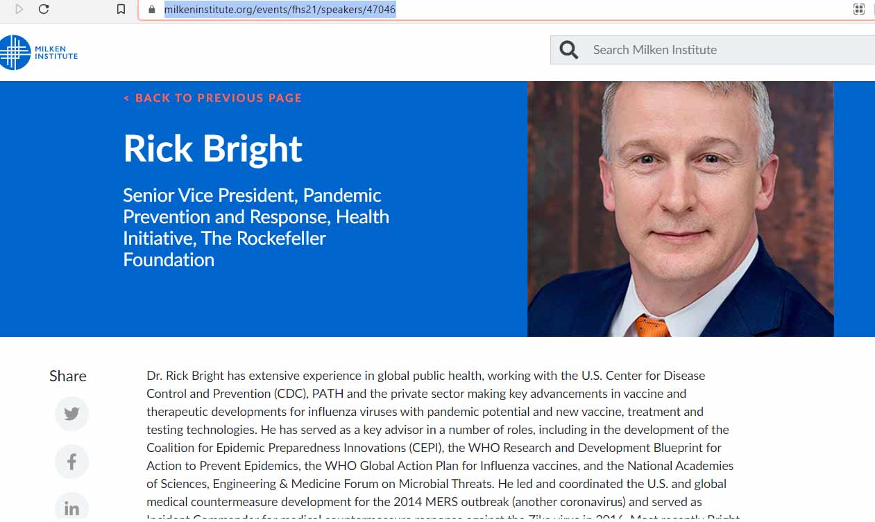 rick bright cdc who rockefeller